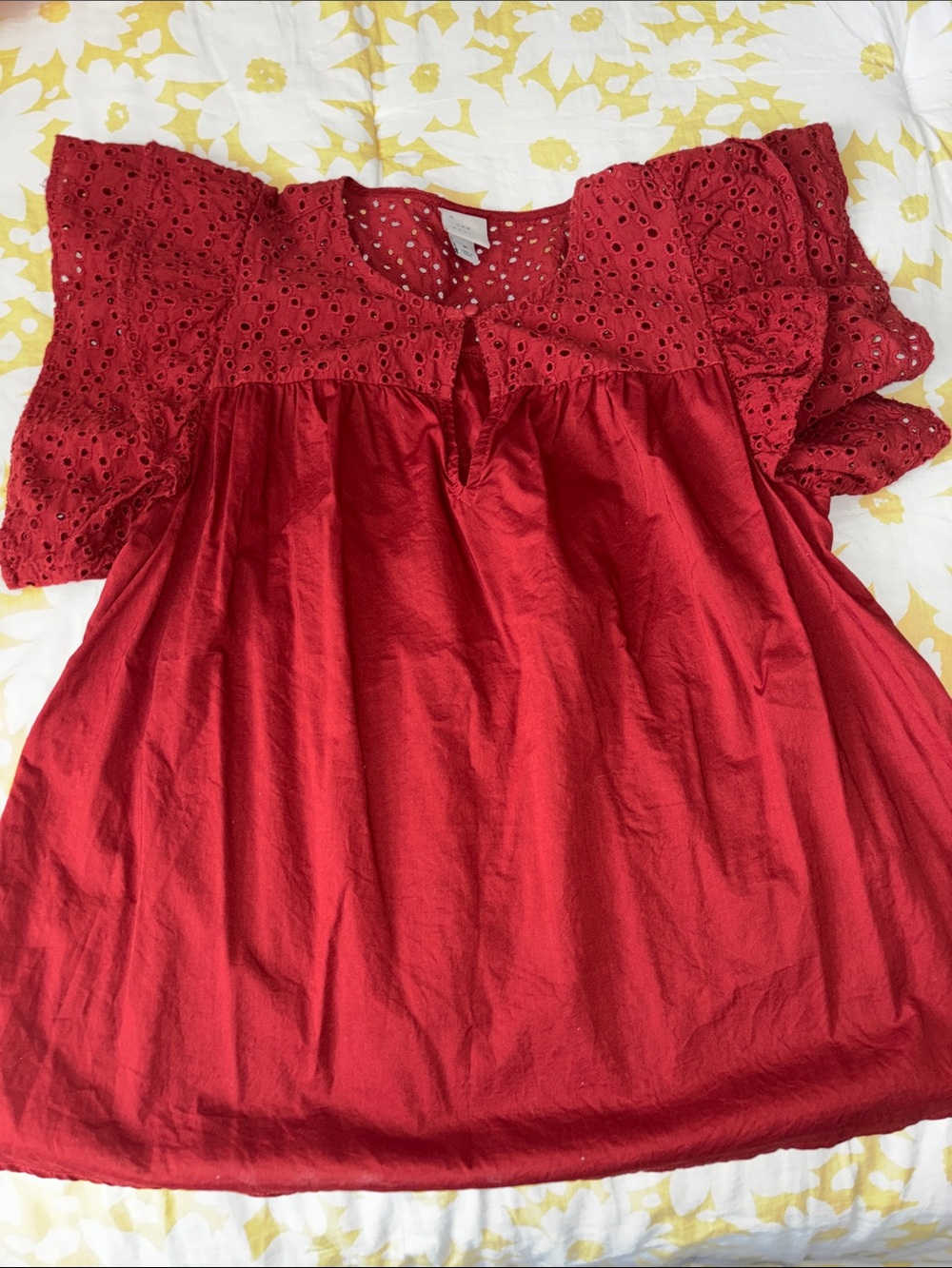 a new day Rust Eyelet Flutter-Sleeve Blouse